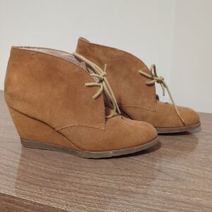 Tan Suede Wedge Ankle Boots